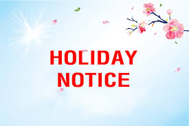 26 Sep., to 2 Oct., 2016,National Holidays Notify
